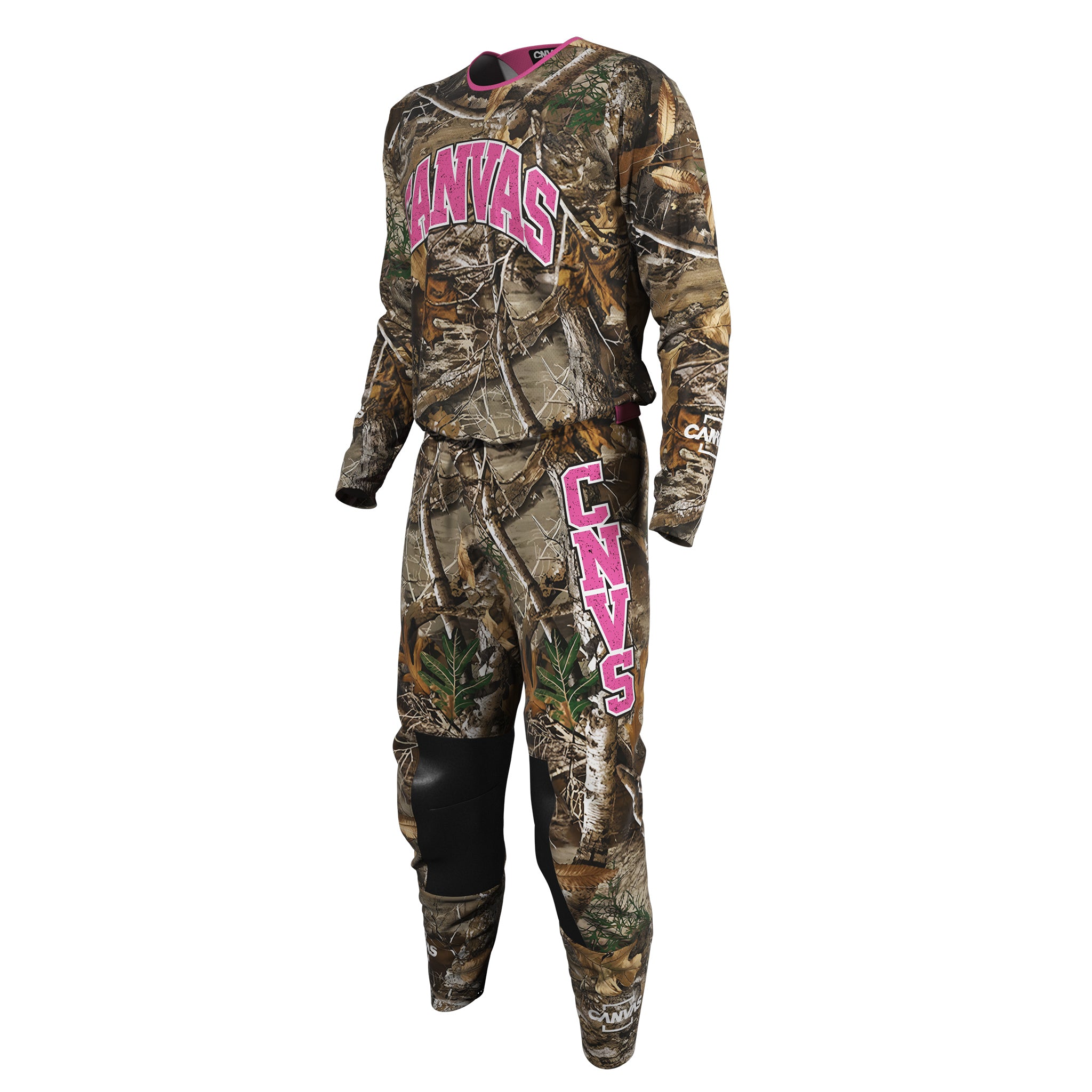 Real Tree camouflage Motocross gear with pink lettering